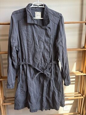 Style & Co. Grey Draped Trench Coat Jacket Belted Zippers - Size Large - NWT